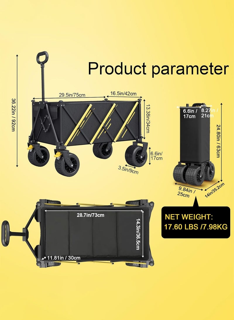 Bukela Wagons carts Foldable，Collapsible Wagon Foldable Wagon, Gather Heavy Duty Garden cart, Portable cart，Pets carts，with Large All-Terrain Beach Wheels and Drink Holder for Sports, Shopping, Camping - Image 2