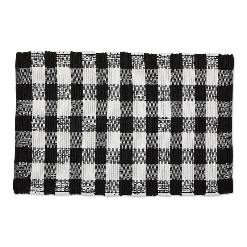 DII Buffalo Check Rug Collection Hand Dyed Reversible Chindi Rug 26x40 Black
