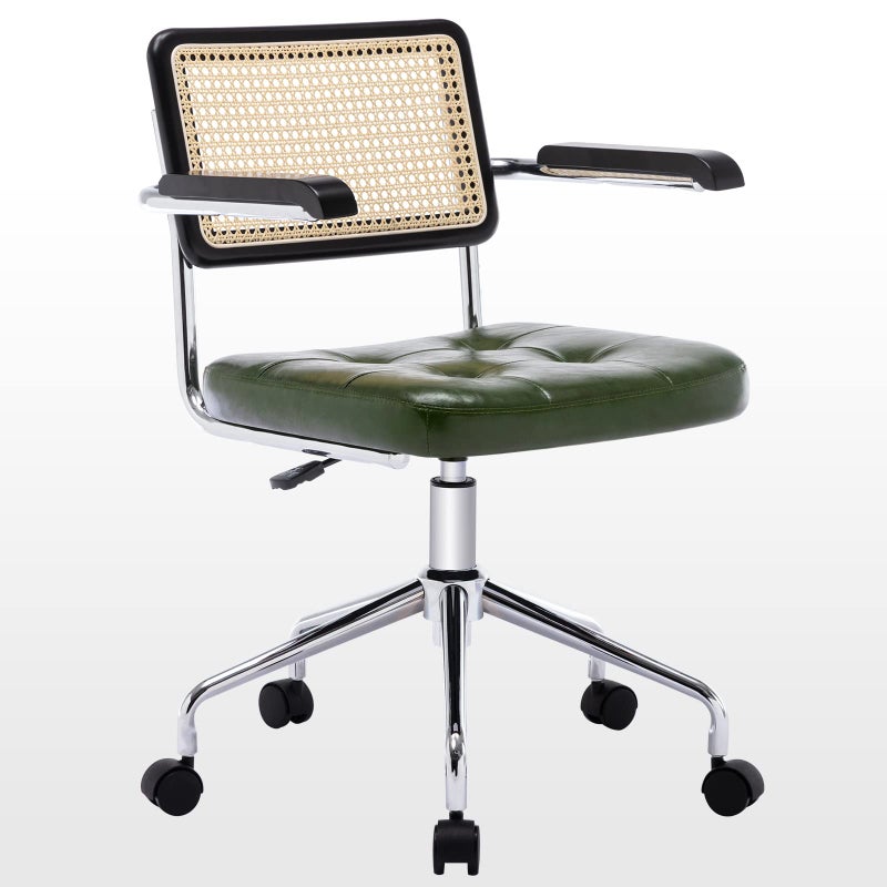 كرسي مكتب منزلي حديث من زست هاوس، كرسي مكتب جلدي مع ظهر من الخيزران، كرسي تجميل للفتيات والنساء، كرسي دوار مبطن مع ذراعين لغرفة النوم، كرسي مهام كمبيوتر قابل لتعديل الارتفاع
