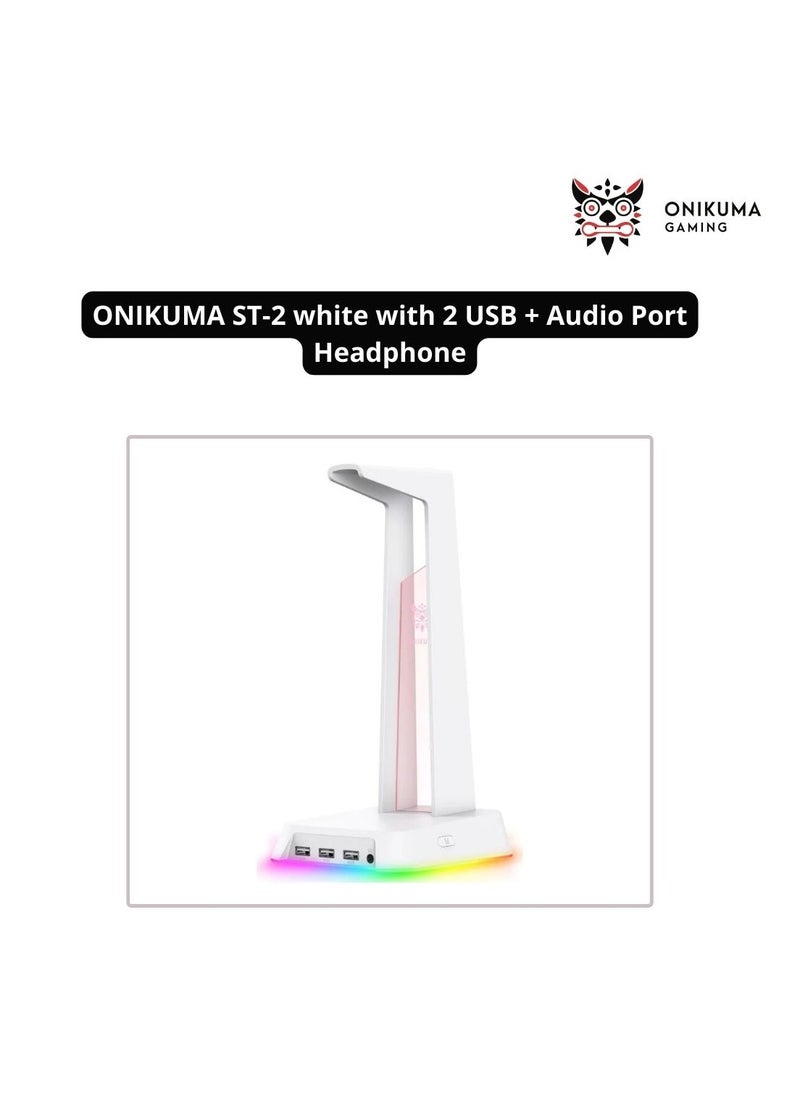 onikuma ONIKUMA ST-2 white with 2 USB + Audio Port Headphone Support Headphone Desk Holder Hanging Storage Accessories  - Image 1