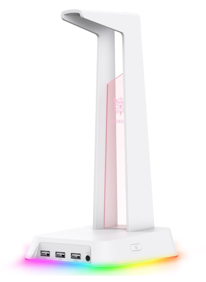onikuma ONIKUMA ST-2 white with 2 USB + Audio Port Headphone Support Headphone Desk Holder Hanging Storage Accessories  - Image 2