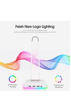 onikuma ONIKUMA ST-2 white with 2 USB + Audio Port Headphone Support Headphone Desk Holder Hanging Storage Accessories  - Image 4