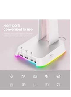 onikuma ONIKUMA ST-2 white with 2 USB + Audio Port Headphone Support Headphone Desk Holder Hanging Storage Accessories  - Image 5