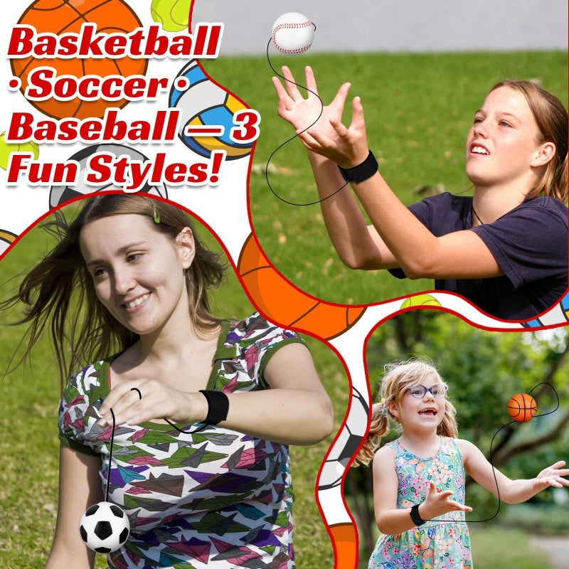 Gosodeny 30 Set Valentines Gifts Bulk Wrist Return Ball Set 2.36'' Rubber Rebound Bouncy Sport Ball Basketball Baseball Football Balls for Adults Wrist Exercise or Play Balls Sports Fans Party Favors - Image 4
