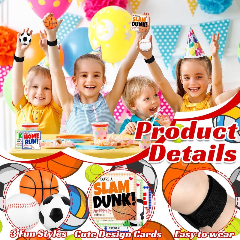 Gosodeny 30 Set Valentines Gifts Bulk Wrist Return Ball Set 2.36'' Rubber Rebound Bouncy Sport Ball Basketball Baseball Football Balls for Adults Wrist Exercise or Play Balls Sports Fans Party Favors - Image 3