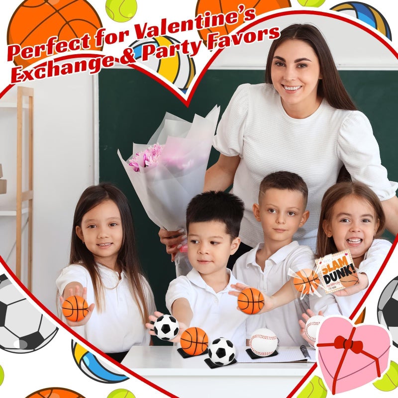 Gosodeny 30 Set Valentines Gifts Bulk Wrist Return Ball Set 2.36'' Rubber Rebound Bouncy Sport Ball Basketball Baseball Football Balls for Adults Wrist Exercise or Play Balls Sports Fans Party Favors - Image 5