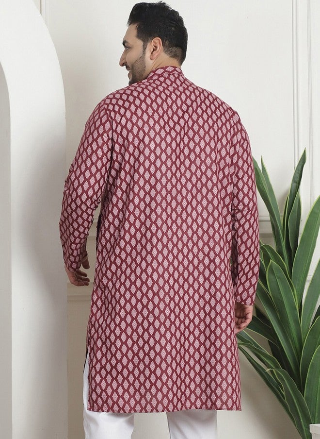 Sojanya قميص طويل مزخرف باللون الماروني للرجال - Image 5