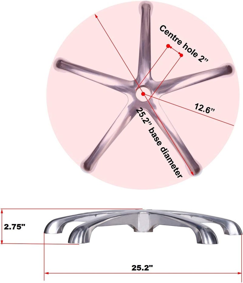 Kaleurrier Chair Stool BaseOffice Chair Replacement PartsReinforced Sturdy Aluminum 5 Legs BaseHeavy Duty Holds up 400 lbsin Universal Standard Size  252 inches - Image 2