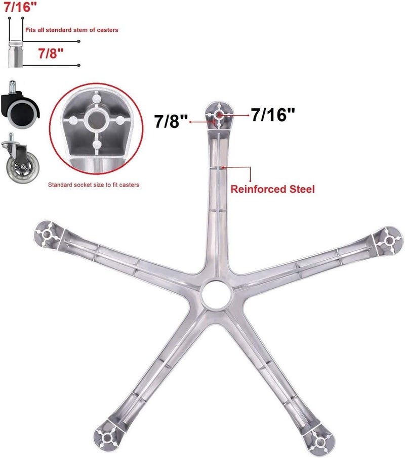 Kaleurrier Chair Stool BaseOffice Chair Replacement PartsReinforced Sturdy Aluminum 5 Legs BaseHeavy Duty Holds up 400 lbsin Universal Standard Size  252 inches - Image 5