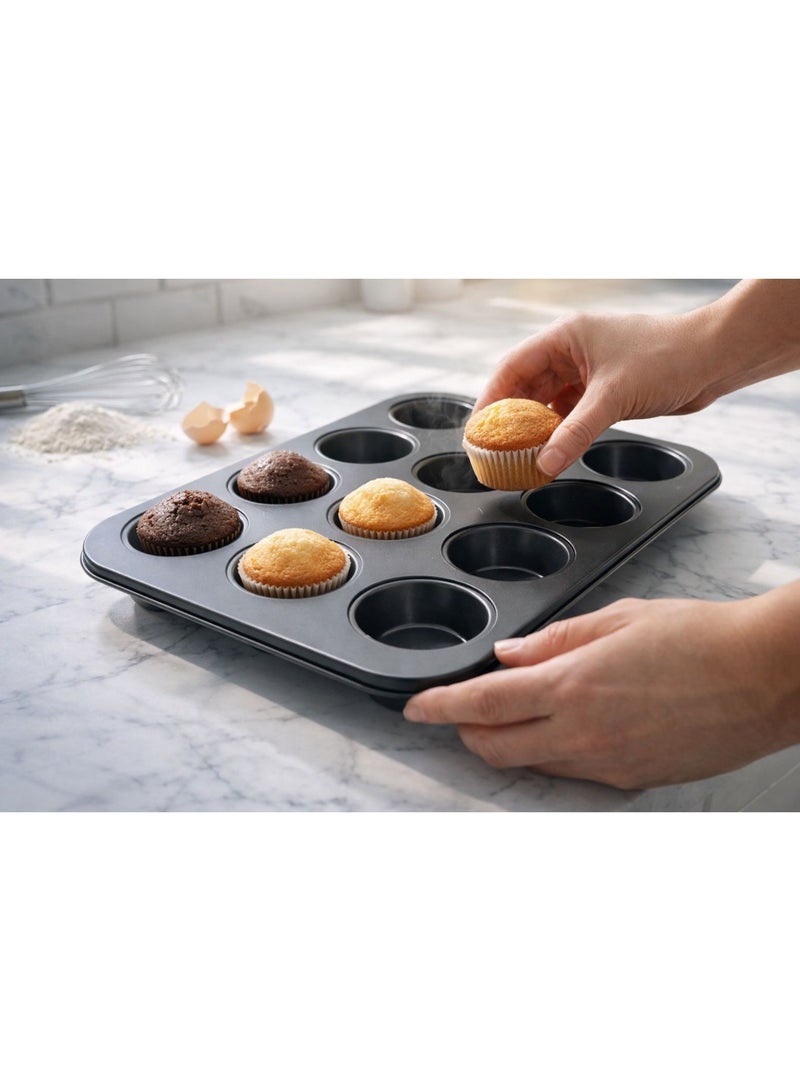 B&D Premium Non-Stick Cupcake Mold Set 12 Pieces Carbon Steel Muffin Pan Mini Cupcake Baking Tray Durable Rust Resistant Bakeware Easy Clean Dishwasher Safe Even Heat Distribution For Cakes Muffins Desserts And Home Baking - Image 4