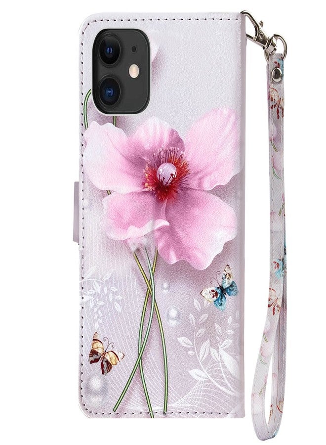 جانكالم جراب محفظة JanCalm متوافق مع iPhone 11، مصنوع من جلد PU فاخر بنقشة زهور [حزام للمعصم] [فتحات للبطاقات/النقود] غطاء قابل للطي مع خاصية الحامل (زهرة لؤلؤية) - Image 5