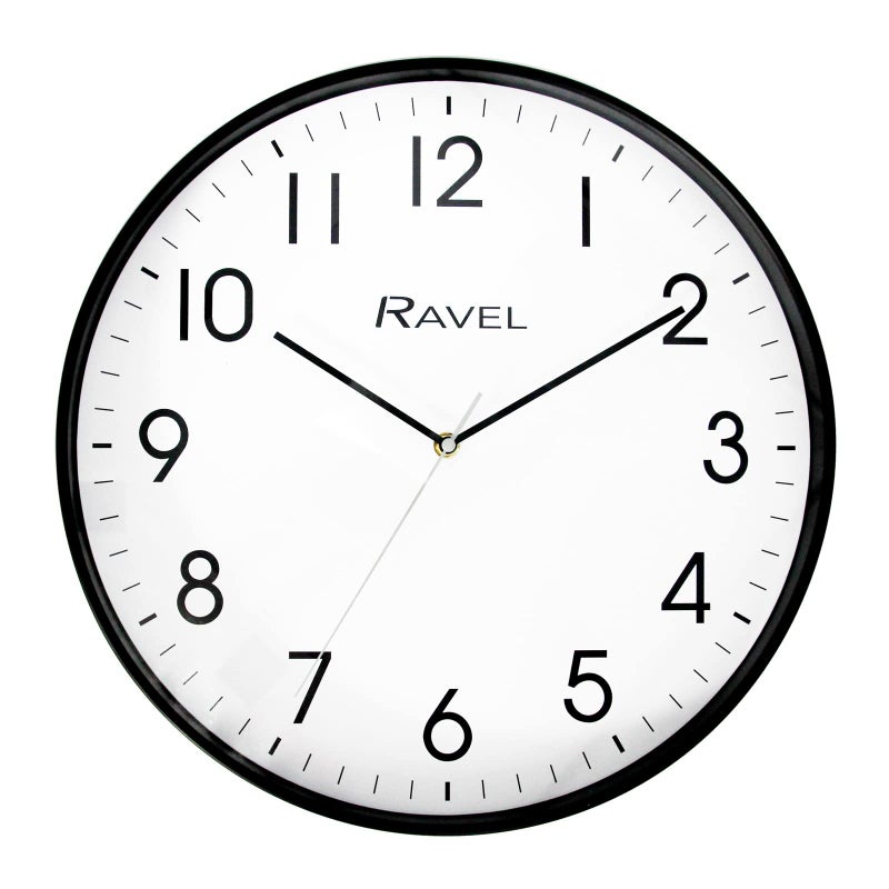 Ravel  Modern 40cm Office and Kitchen Wall Clock  Analogue Quartz  RWC403  Black