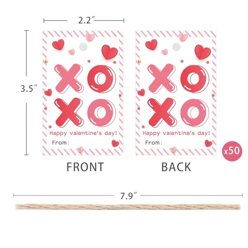 Aukolass Happy Valentine's Day Tags, Valentine's Day Gift Tags with String for Sweet Themed Party or Valentine' Day Thank You Gift Tags Great for Party Favors (XOXO) - Image 2