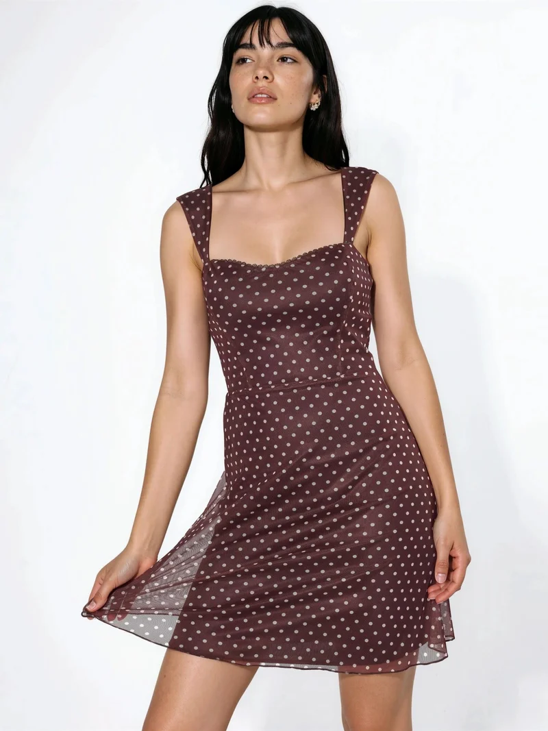 HICCUP Polka Dot Mini Tulle Dress with Heart Collar