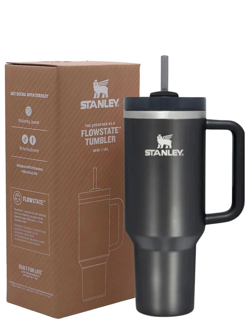 Stanley Quencher H2.0 FlowState Vacuum Insulated Tumbler 40oz Black Stainless Steel Travel Mug with Leakproof Lid & Reusable Straw, Double-Walled Design – Keeps Drinks Hot for 7 Hours & Cold for 24 Hours – Durable, Portable, Eco-Friendly & Ideal for Work, Gym, and Outdoor Use - Image 2