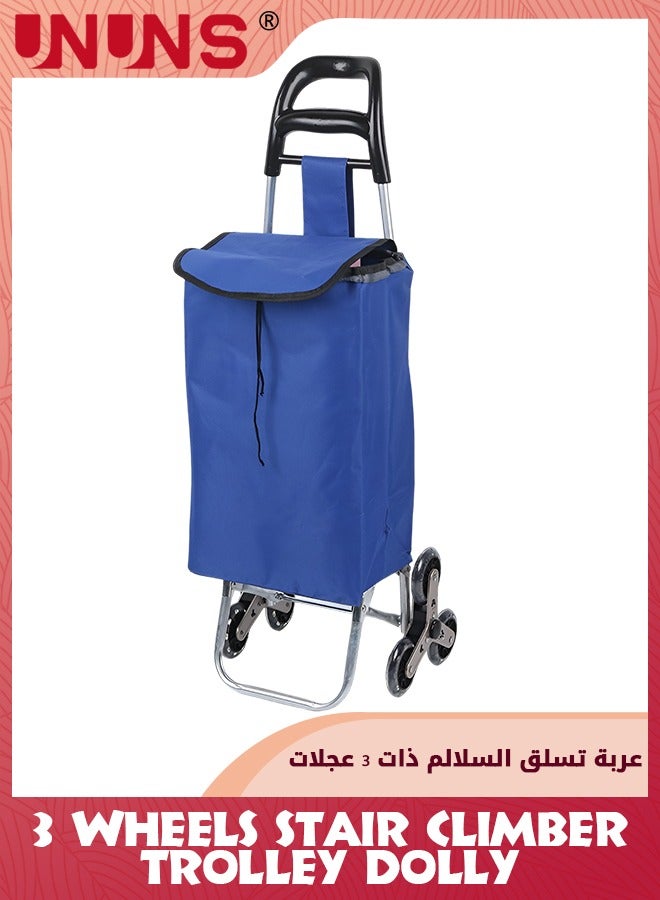 UNUNS Stair Climber Trolley Dolly,Folding Grocery Cart,3 Wheels Heavy Duty Shopping Hand Truck Made For Condos Apartments,97cm Handle Height,97x36x20CM,Blue  - Image 1