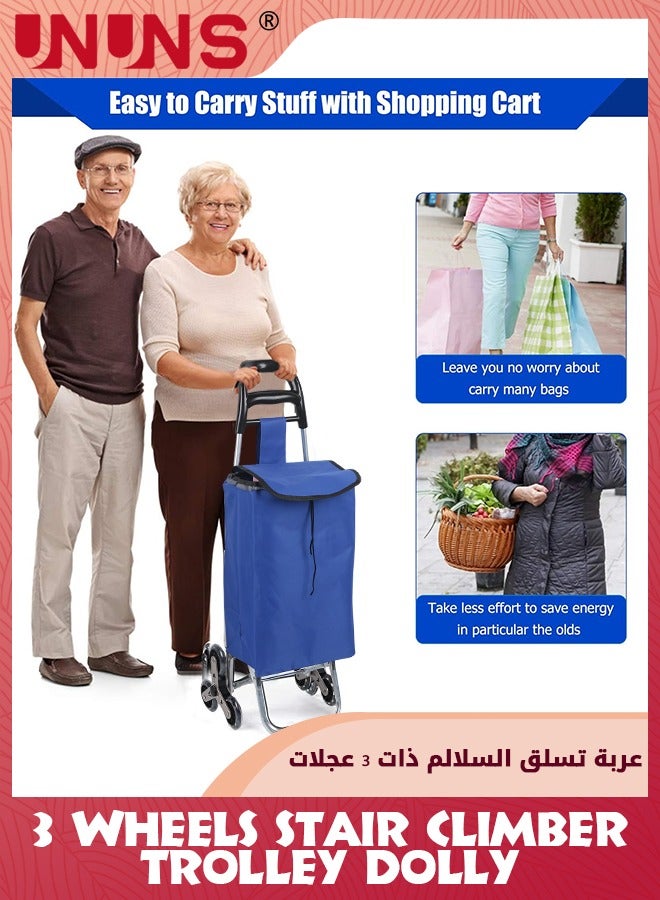 UNUNS Stair Climber Trolley Dolly,Folding Grocery Cart,3 Wheels Heavy Duty Shopping Hand Truck Made For Condos Apartments,97cm Handle Height,97x36x20CM,Blue  - Image 4