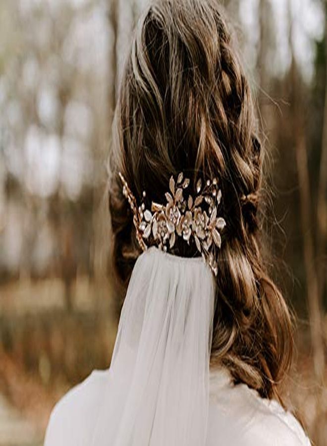 SWEETV Light Rose Gold Wedding Clip Rhinestone Bridal Comb Barrette - Handmade Flower Clip Head Pieces For Women - Image 4
