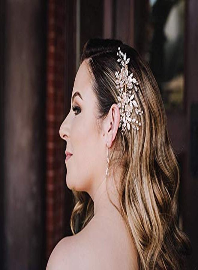 SWEETV Light Rose Gold Wedding Clip Rhinestone Bridal Comb Barrette - Handmade Flower Clip Head Pieces For Women - Image 3