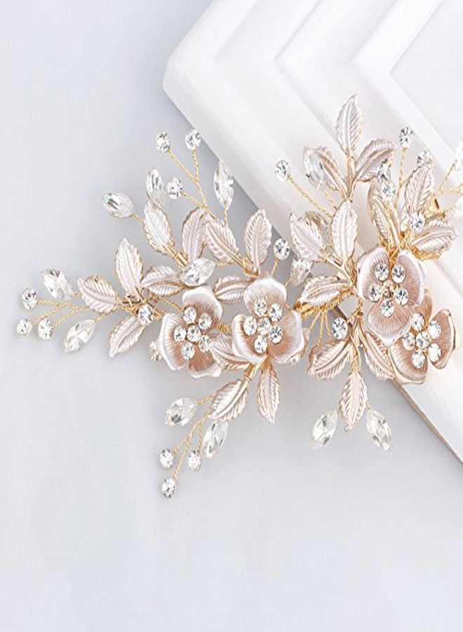 SWEETV Light Rose Gold Wedding Clip Rhinestone Bridal Comb Barrette - Handmade Flower Clip Head Pieces For Women - Image 1