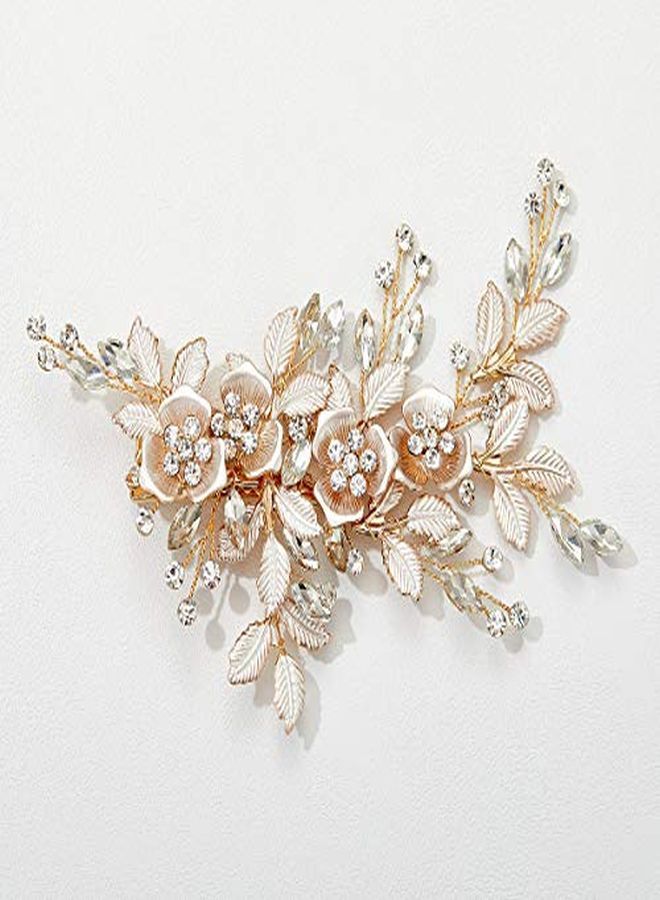 SWEETV Light Rose Gold Wedding Clip Rhinestone Bridal Comb Barrette - Handmade Flower Clip Head Pieces For Women - Image 5