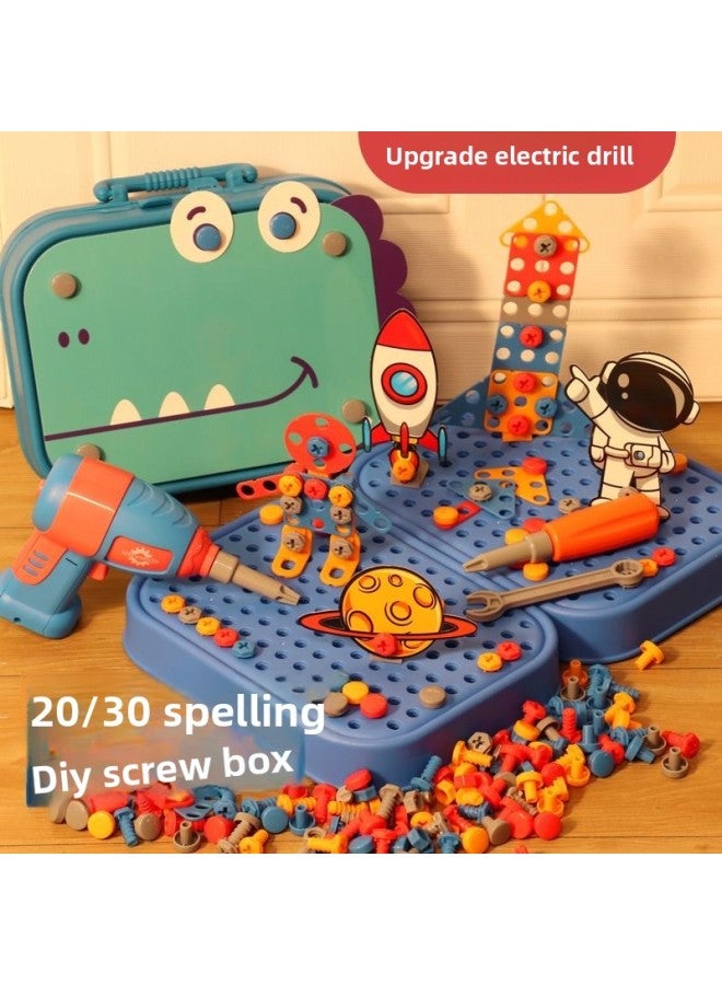 Popular Children's DIY Toy Repair Toolbox Electric Hand-twist Screw Repair Puzzle For Baby-Color:211 [space] Toolbox + Electric Drill