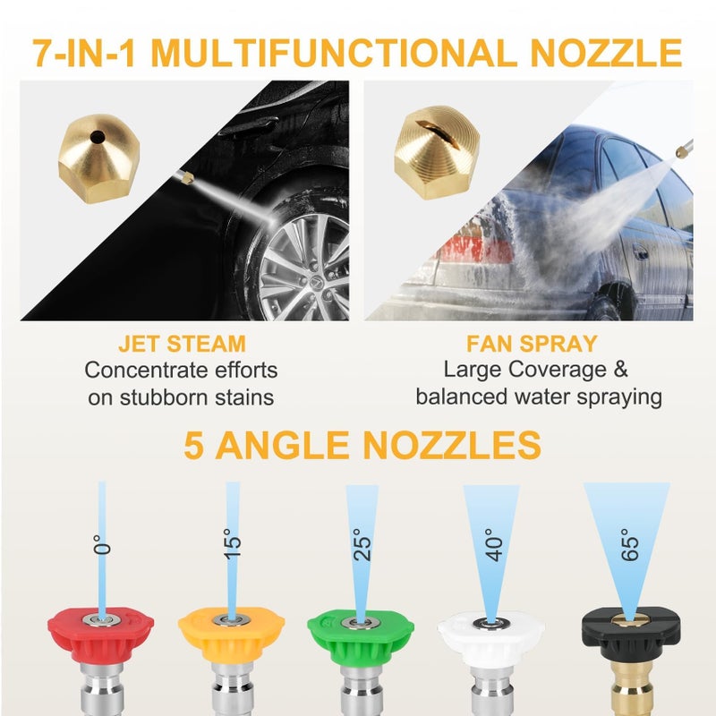 Yeesingsen Jet Nozzle High Pressure Hose Nozzle, 7-1 High Pressure Power Washer Wand, Versatile Cleaning Tool for Gutter, Patio, Car Wash,Gardening, Built to Last for Homeowners & Garden Enthusiasts - Image 3
