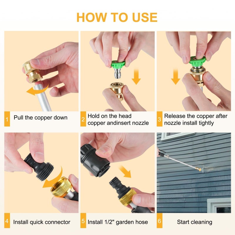 Yeesingsen Jet Nozzle High Pressure Hose Nozzle, 7-1 High Pressure Power Washer Wand, Versatile Cleaning Tool for Gutter, Patio, Car Wash,Gardening, Built to Last for Homeowners & Garden Enthusiasts - Image 2