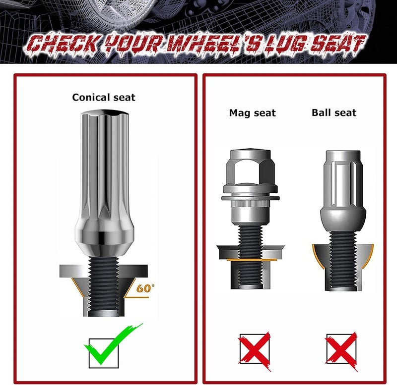 Richeer 32 Chrome Wheel Lug Nuts with Socket Key - Image 3