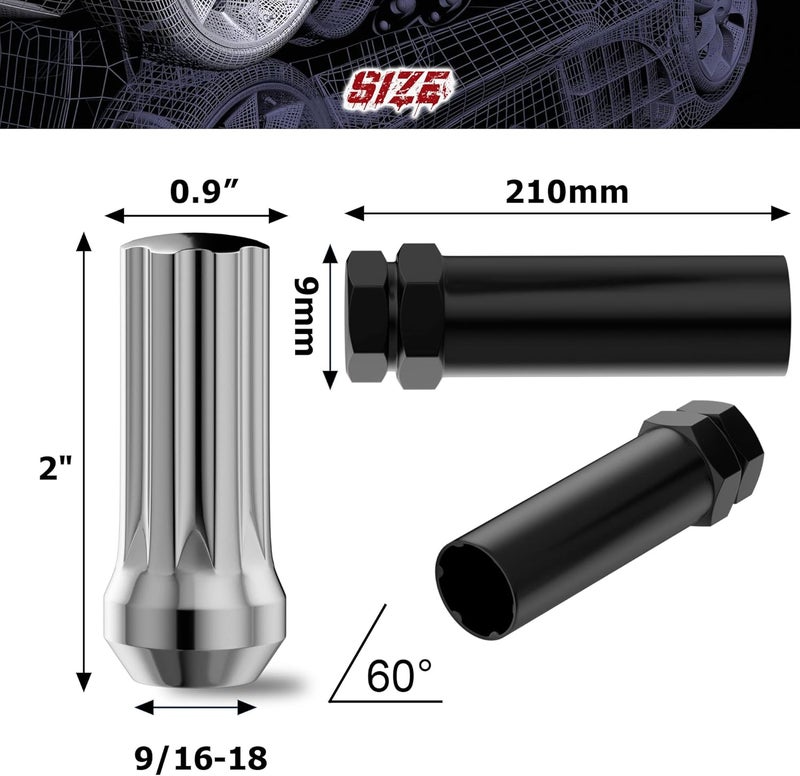 Richeer 32 Chrome Wheel Lug Nuts with Socket Key - Image 2