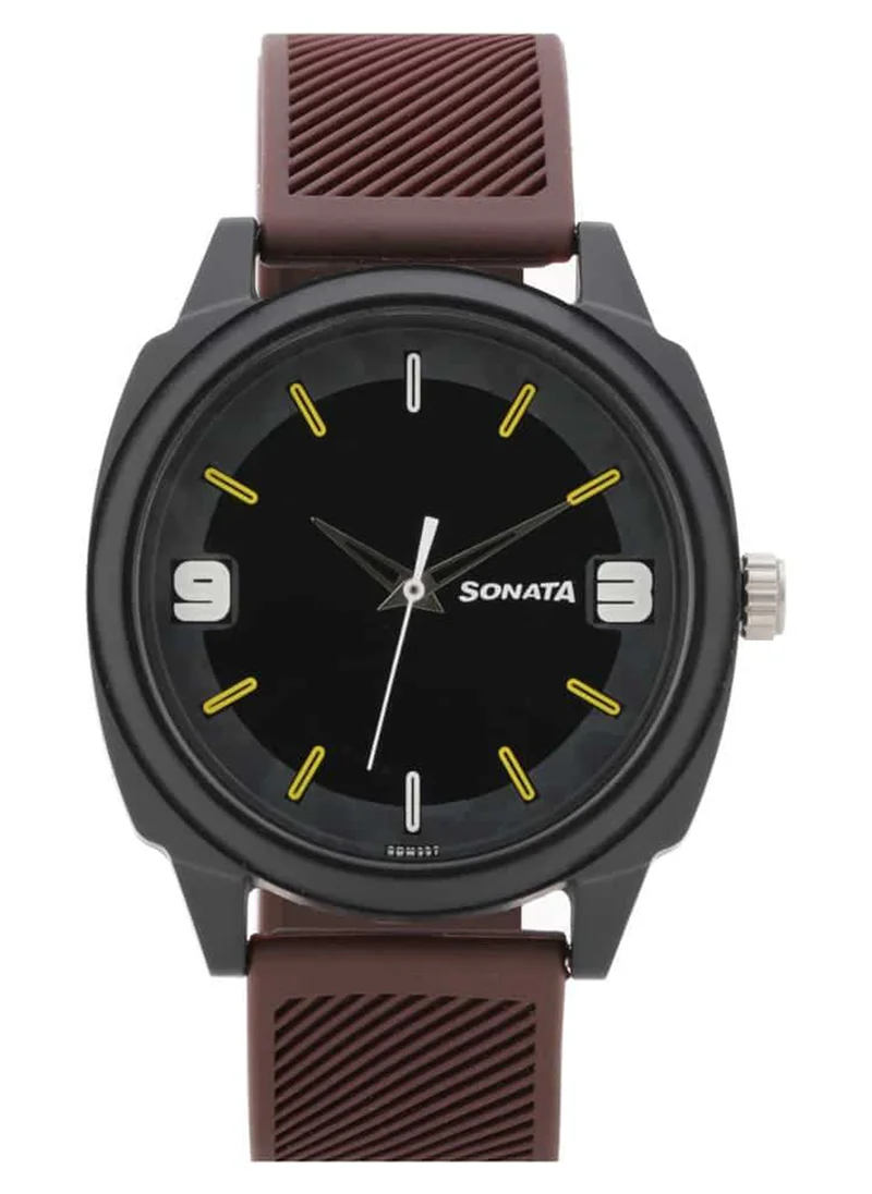 سوناتا Men's Analog Round Shape Plastic Wrist Watch 77086PP09 - 52.4 Mm