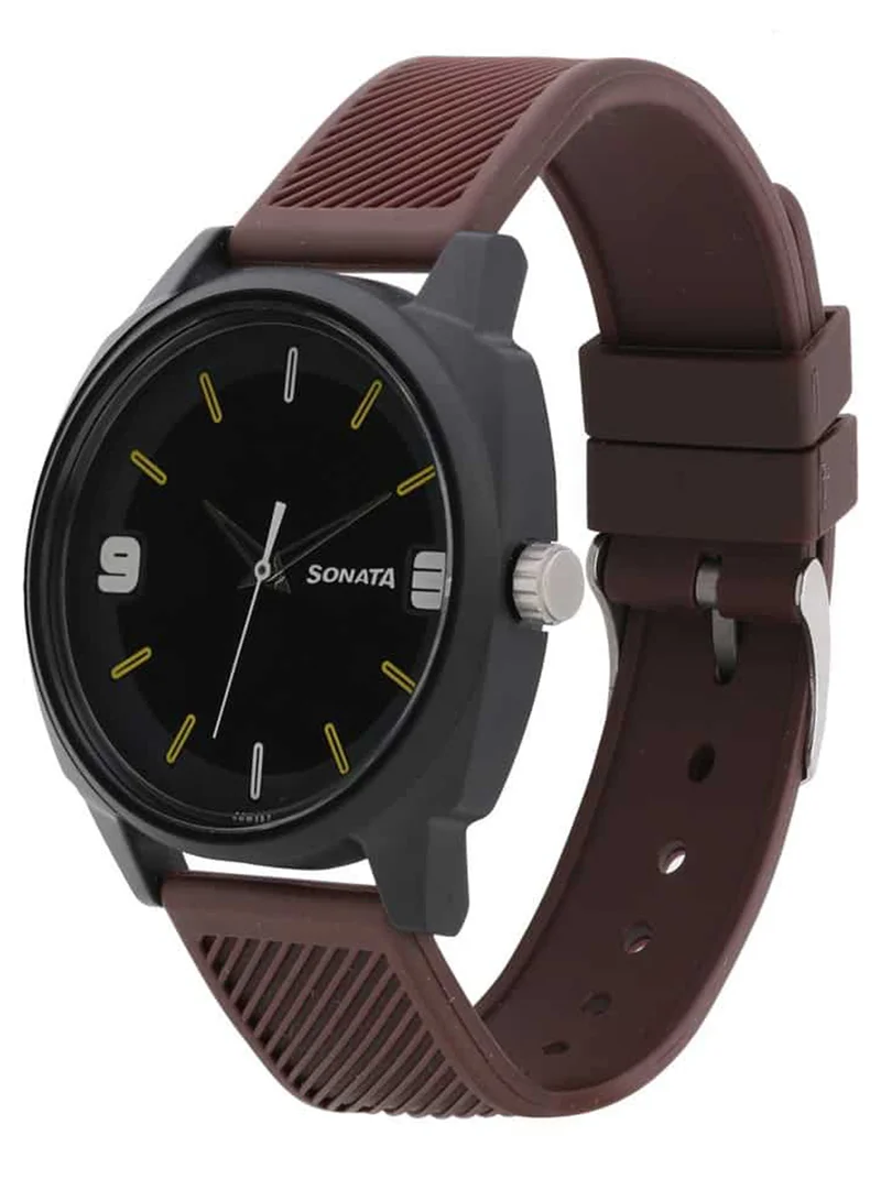 Sonata Men's Analog Round Shape Plastic Wrist Watch 77086PP09 - 52.4 Mm