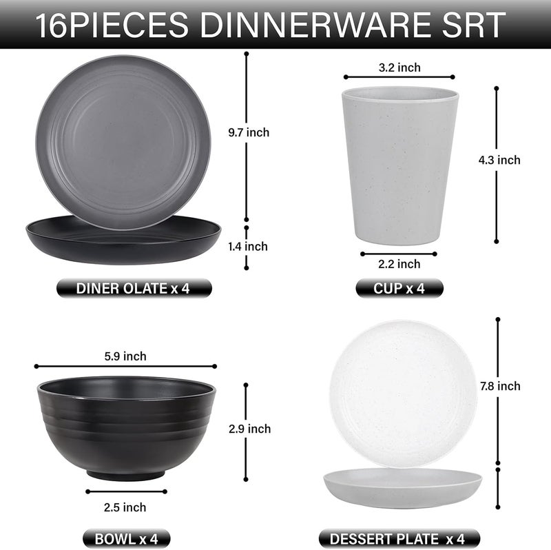 LIYH Love in your heart LIYH 16 Pcs Plastic Wheat Straw Dinnerware Sets for 4  Plates and Bowls Sets Reusable Tableware Dish Set for 4 Include Wheat Straw Plates Bowls Cups Microwave Dishwasher Safe - Image 2