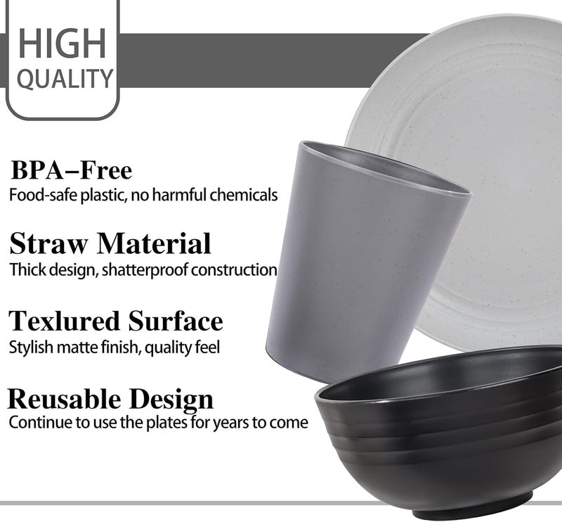 LIYH Love in your heart LIYH 16 Pcs Plastic Wheat Straw Dinnerware Sets for 4  Plates and Bowls Sets Reusable Tableware Dish Set for 4 Include Wheat Straw Plates Bowls Cups Microwave Dishwasher Safe - Image 4