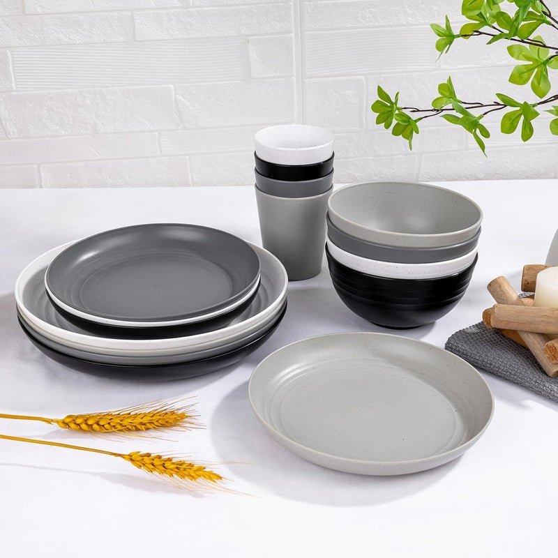 LIYH Love in your heart LIYH 16 Pcs Plastic Wheat Straw Dinnerware Sets for 4  Plates and Bowls Sets Reusable Tableware Dish Set for 4 Include Wheat Straw Plates Bowls Cups Microwave Dishwasher Safe - Image 5