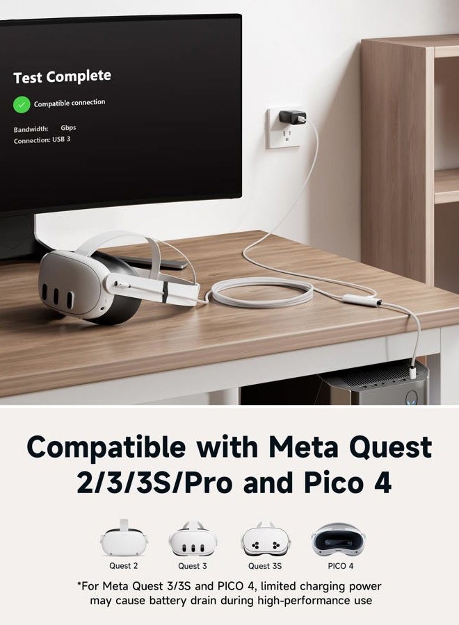 jsaux Link Cable 5M with Charging Compatible with Meta Quest 3S/Quest3/2/Pro Accessories【Charging While Playing】 USB 3.0 High Speed Data Compatible with Oculus 3S/3/2/Pro, Pico 4, PC VR, Steam VR - Image 4