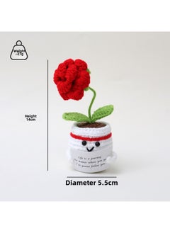 Finished Hand Knitted Small Doll Wool Crochet Cactus Active Potato Woven Chick Bee Pea-Color:Big Red Flower White Potted Plant L Card