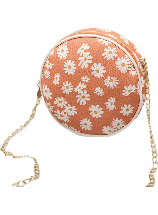 NIBEMINENT Women Stylish Zipper Marguerite Print Round Shoulder Bag Handbag Crossbody Pouch Orange  - Image 1