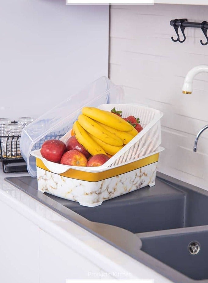 On Mart Food Storage Container Fridge Organizer Food Box Bins with Lid, Drain Basket Kitchen Containers & Storage for Vegetable and Fruit Salad Strainer BPA Free & Leak Proof | Kitchen Storage Box  (White) - Image 1