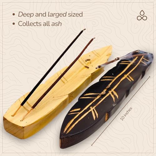 Calmveda Handmade Wooden Agarbatti Stand - Pack of 2 | Double Coloured Leaf Shaped Insence-Stick Holder | Natural Mango Wood Agarbatti Stand (10 Inch) - Image 4
