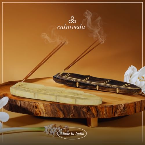 Calmveda Handmade Wooden Agarbatti Stand - Pack of 2 | Double Coloured Leaf Shaped Insence-Stick Holder | Natural Mango Wood Agarbatti Stand (10 Inch) - Image 5