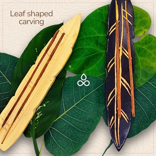 Calmveda Handmade Wooden Agarbatti Stand - Pack of 2 | Double Coloured Leaf Shaped Insence-Stick Holder | Natural Mango Wood Agarbatti Stand (10 Inch) - Image 3
