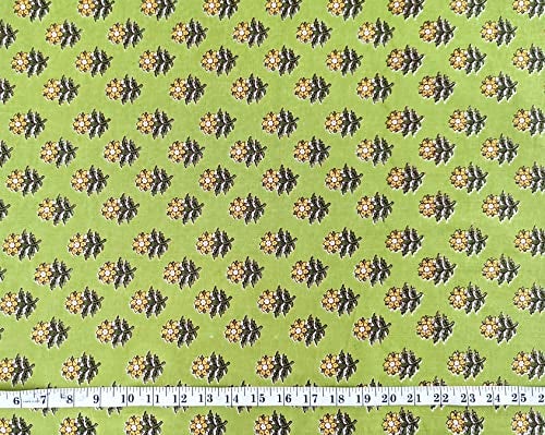 AVKA Studio Hand Block Print Fabric by The Yard - PRECUT 3 Yard 42 Inch Width - 100% Cotton Material - Green Floral Pattern - Light Weight Indian Cloth for Making Summer Dress Tops Indian Fabric etc - Image 5