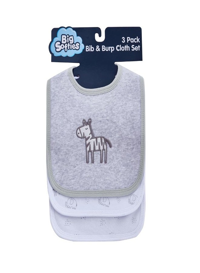 Big Softies Baby Bib & Burp Cloth Set|Printed & Applique Embroidery-Zebra-Grey|Soft Velcro Fastener|Cotton-Super Absorbent|For Drooling, Teething, Burping & Feeding|For Unisex 0-12 Months|Pack of 3 - Image 2