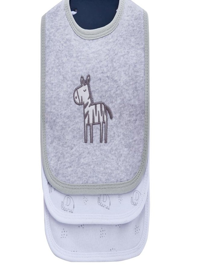 Big Softies Baby Bib & Burp Cloth Set|Printed & Applique Embroidery-Zebra-Grey|Soft Velcro Fastener|Cotton-Super Absorbent|For Drooling, Teething, Burping & Feeding|For Unisex 0-12 Months|Pack of 3 - Image 1