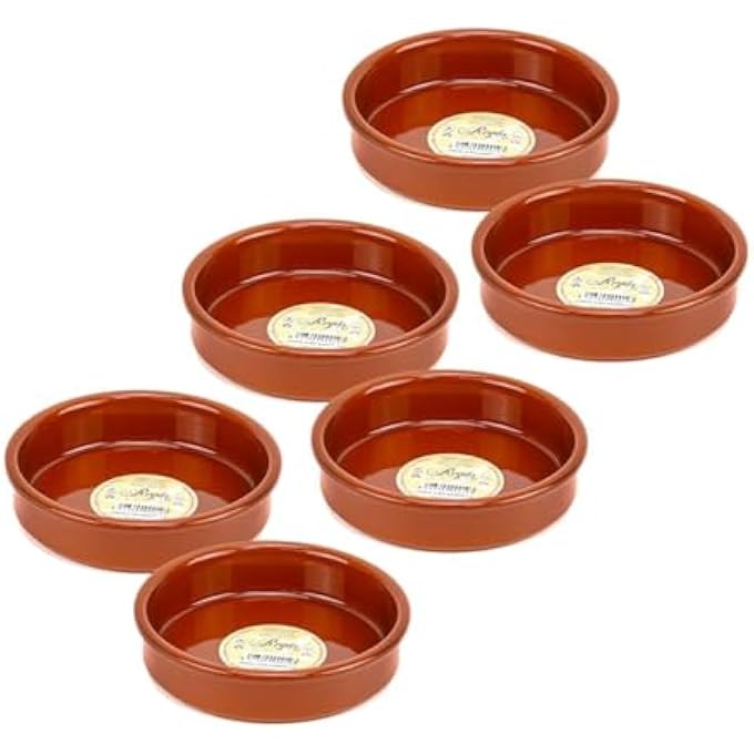 ريحني طبق طيني دائري إسباني طيني يدوي الصنع وأدوات طعام مطبخ متعددة الأغراض وعاء طيني طبيعي بلون بني 14 سم 6 قطع - Image 1