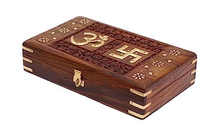 CRAFTCASTLE CRAFTCASTL Handmade Wooden Jewellery Box for Women | Jewel Organizer | Décor Gift Item | OM Box for Good Luck (OM+Swastic, 10x6x2.5Inches) - Image 3