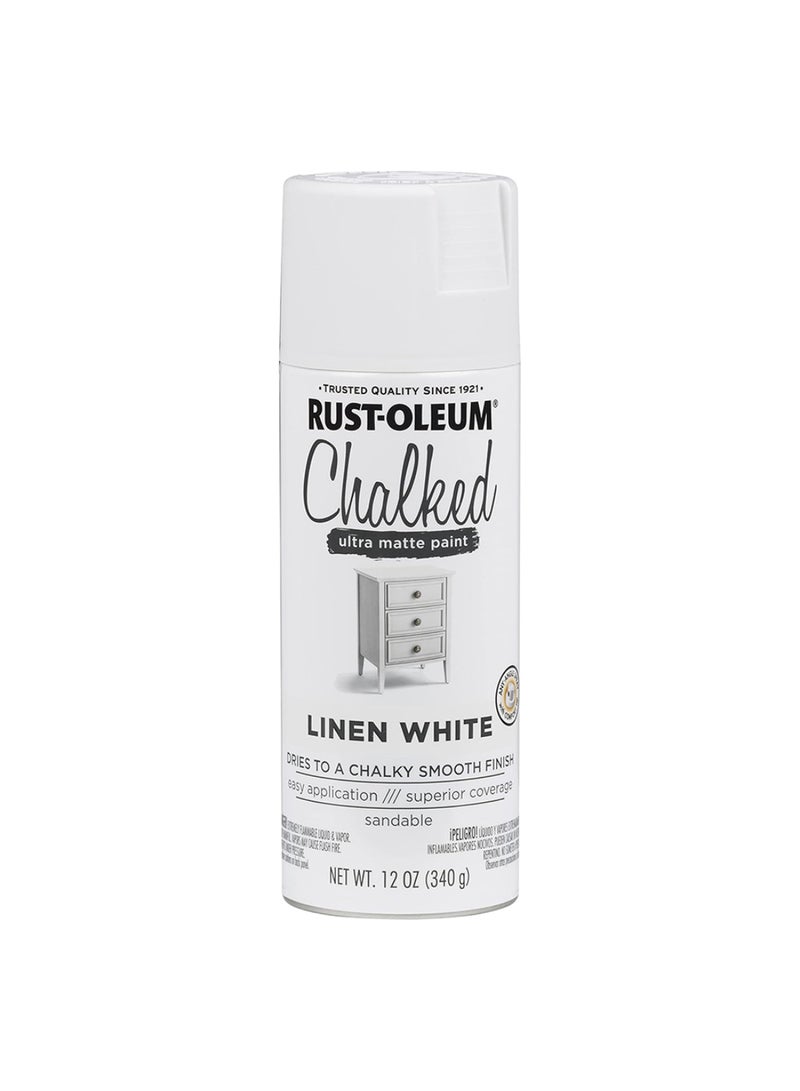 RUST-OLEUM طلاء رذاذ مطفي فائق من تشالك بلون أبيض الكتان 340غ (12 أونصة) - سهل الاستخدام، تغطية ممتازة وتجفيف سريع، طلاء للأثاث، الحرف اليدوية وديكور المنزل - 302591 - Image 1