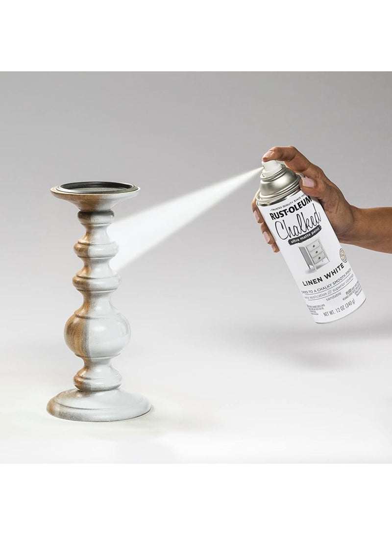 RUST-OLEUM طلاء رذاذ مطفي فائق من تشالك بلون أبيض الكتان 340غ (12 أونصة) - سهل الاستخدام، تغطية ممتازة وتجفيف سريع، طلاء للأثاث، الحرف اليدوية وديكور المنزل - 302591 - Image 5