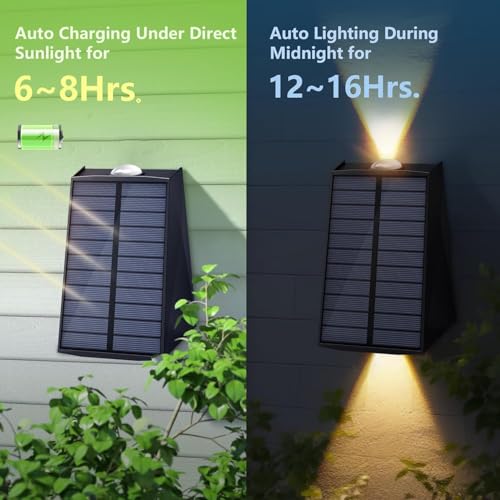 kh Solar Outdoor Lights Up and Down 2 LED Outdoor Lamp Solar Path Wall Lights, Waterproof Patio Wall Light, Exterior Lights for House Garage Garden (Warm White) (1 Piece) - Image 3